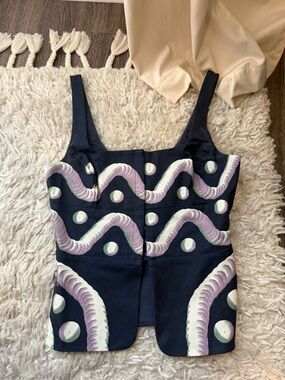 HILL HOUSE Navy Sculpted Wave Print Tank Top - Women